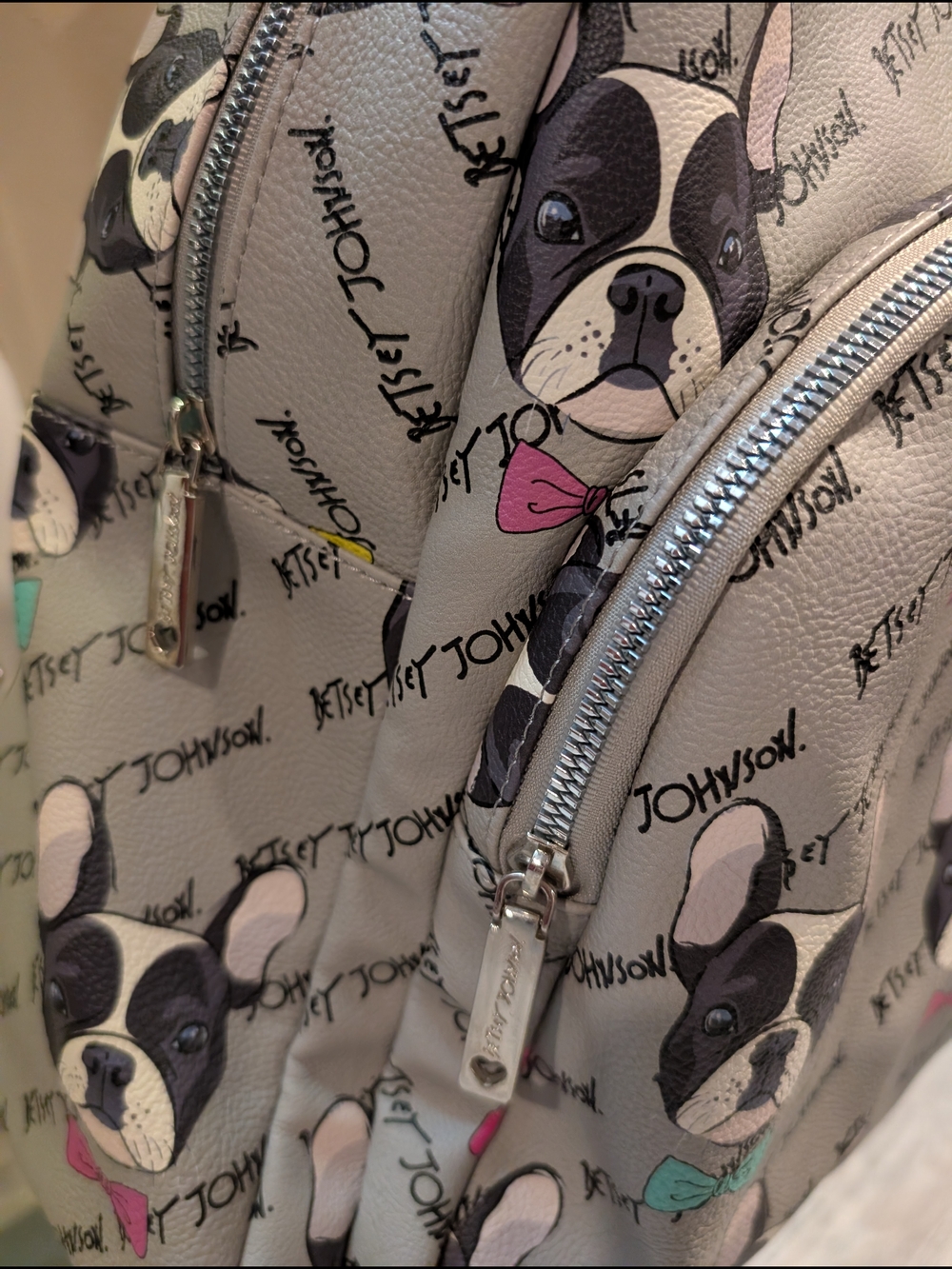 Betsey Johnson Grey Backpack with French Bulldog Print - Picture 4 of 5